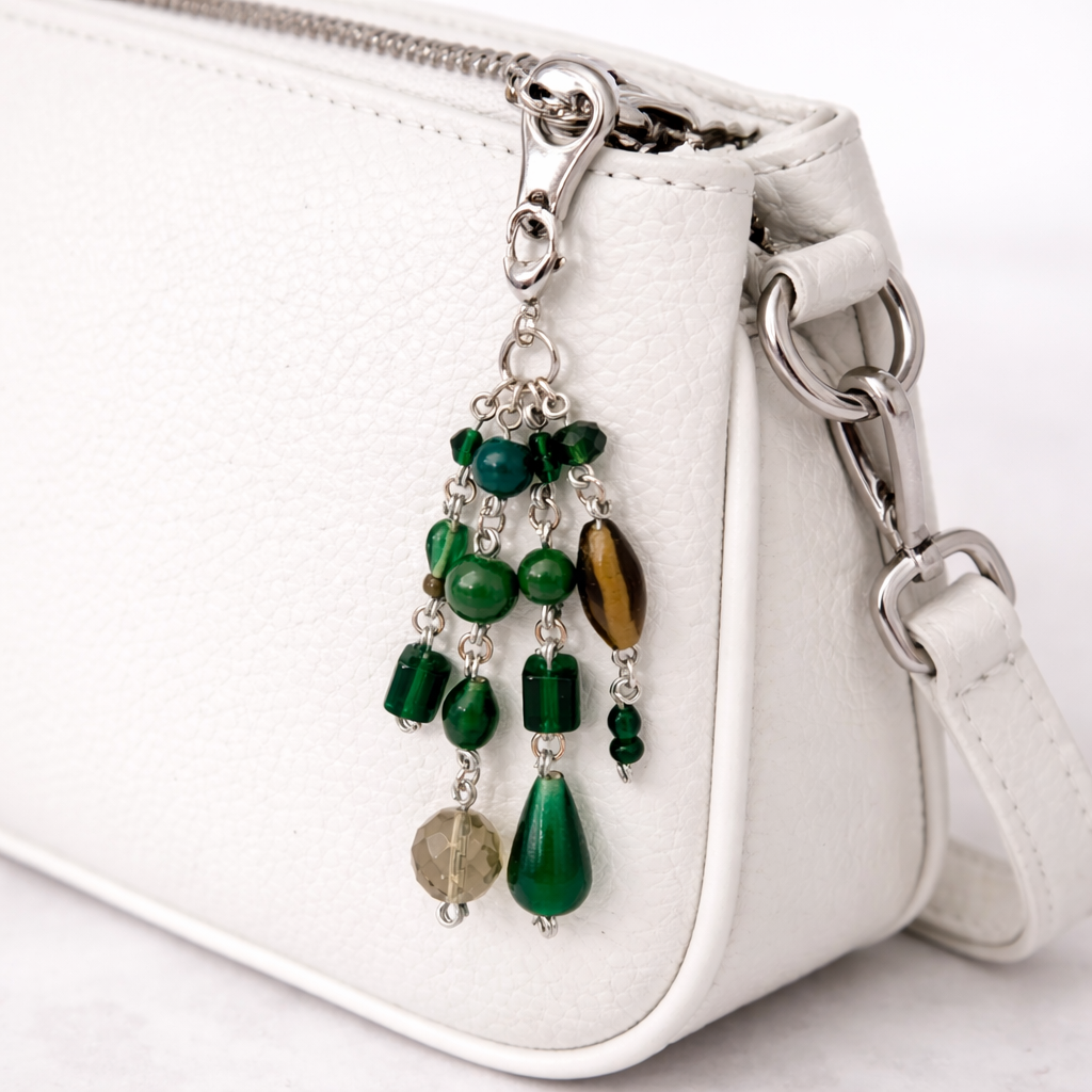 Green Beaded Charm - Keychain Bag Charm Zipper Pull