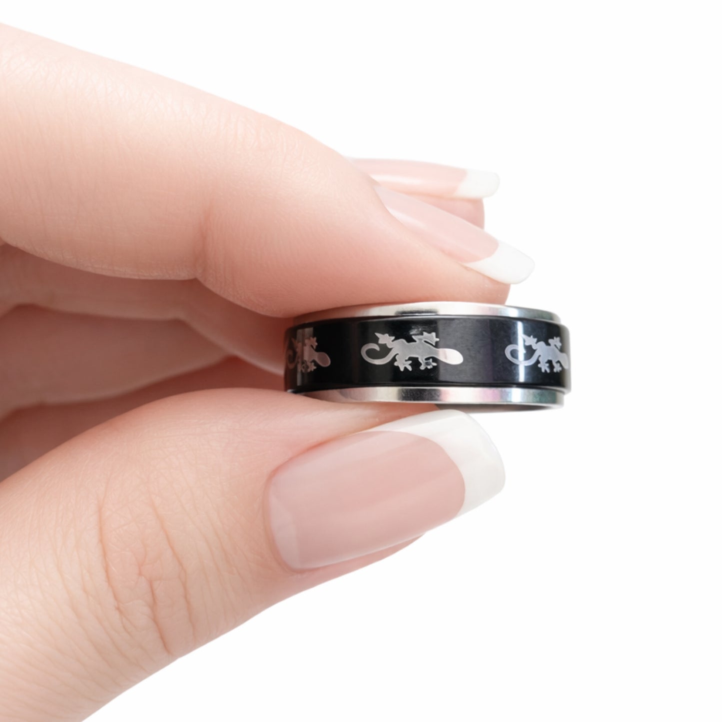 Black Stainless Steel Lizard Spinner Ring Gecko Fidget Band