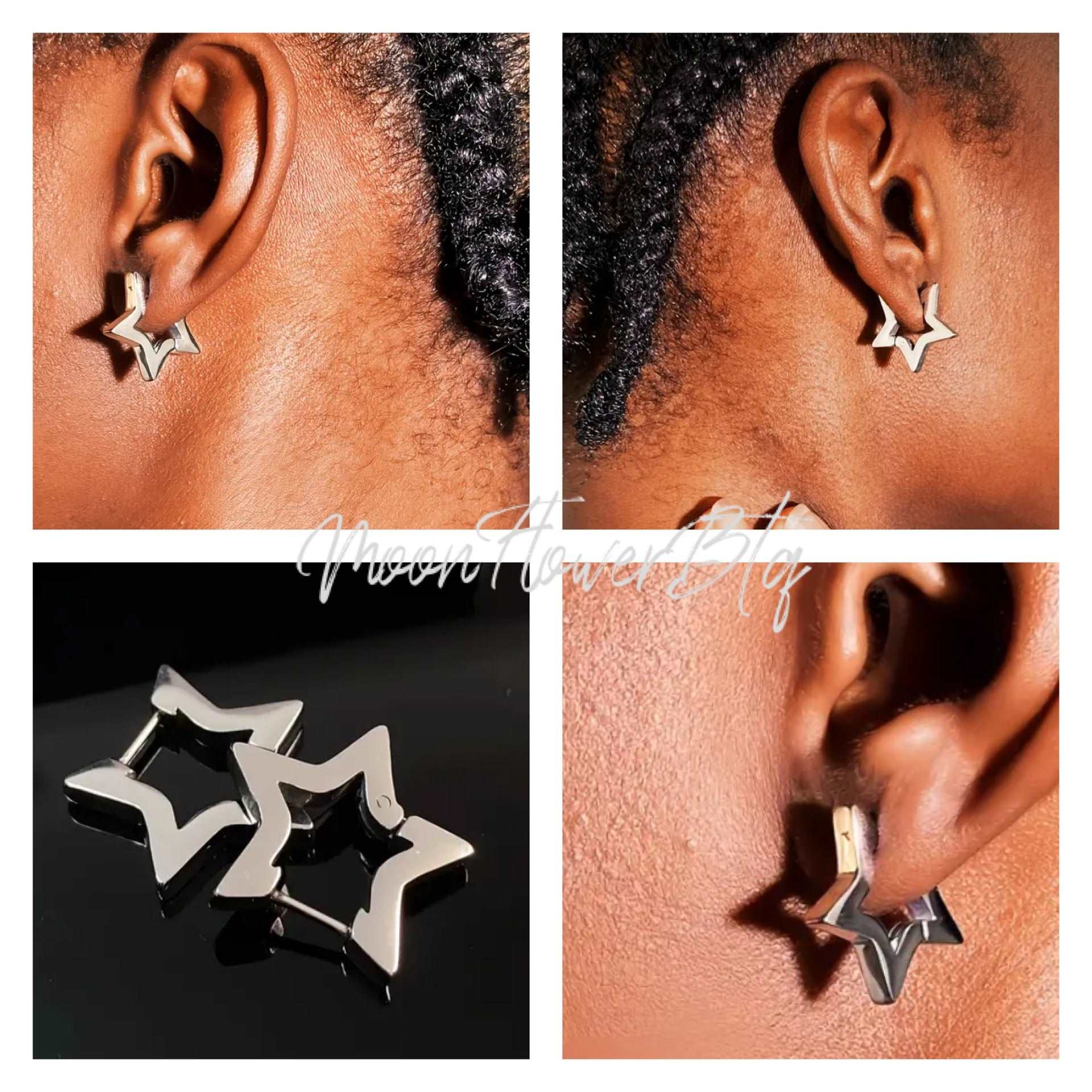 Silver Star Shaped Huggie Hoop Earrings