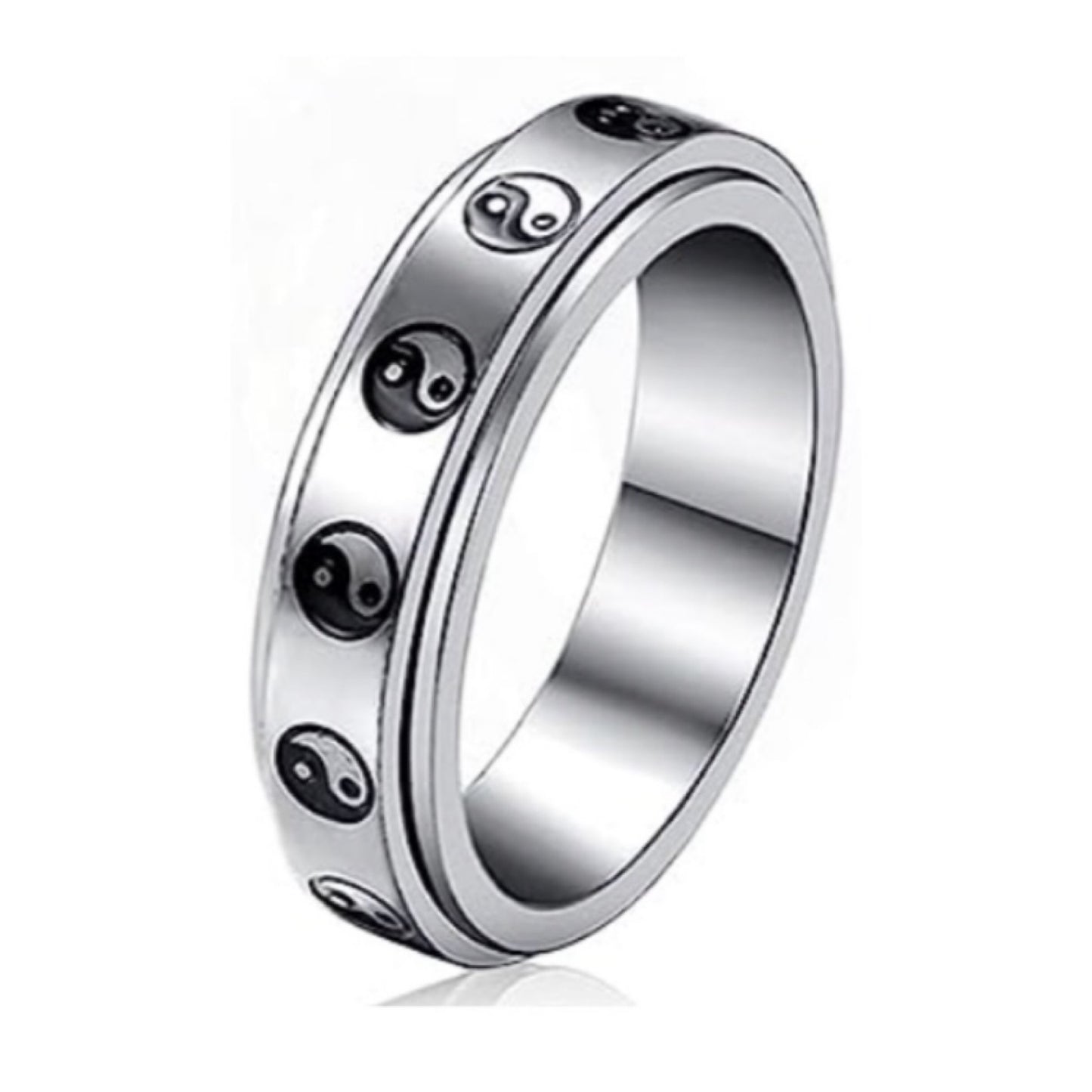 Silver Yin and Yang Stainless Steel Anxiety Fidget Spinner Ring