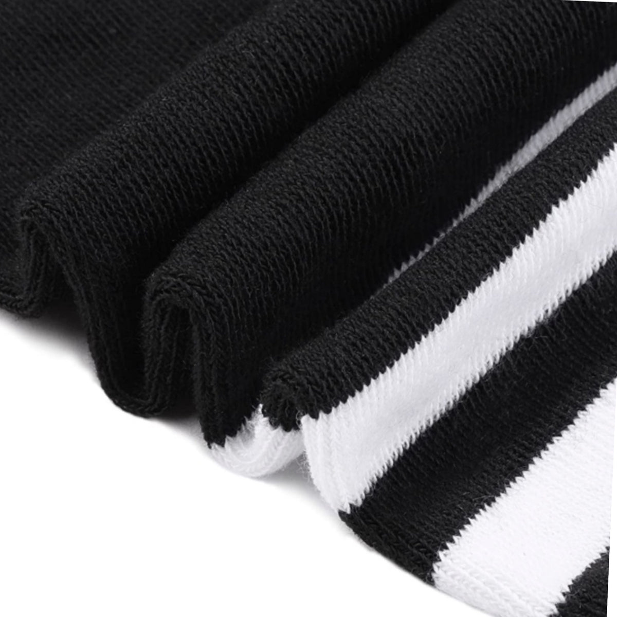 Black White Stripe Thigh High Socks
