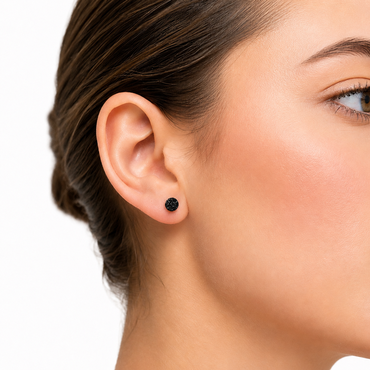 Black Textured Dot Flat Back Stud Earrings