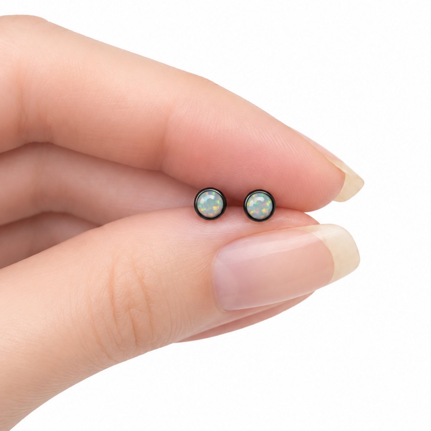 Black Opal Flat Back Stud Earrings