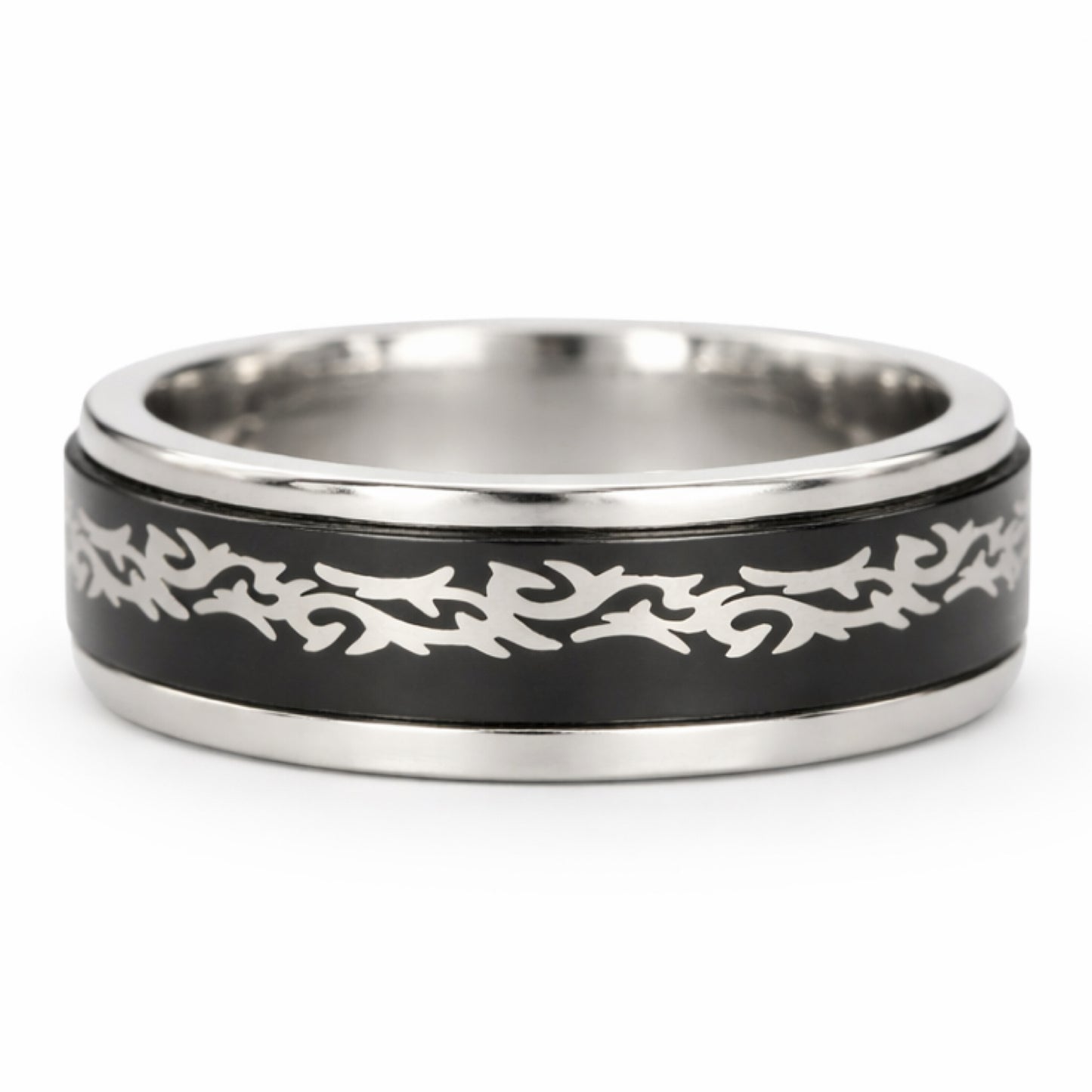 Stainless Steel Black Tribal Fidget Spinner Ring
