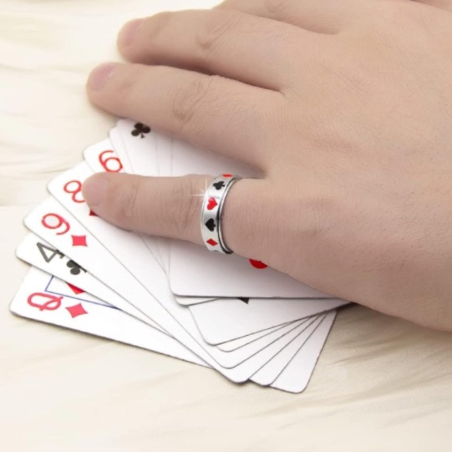 Red Black Poker Themed Anxiety Fidget Spinner Ring