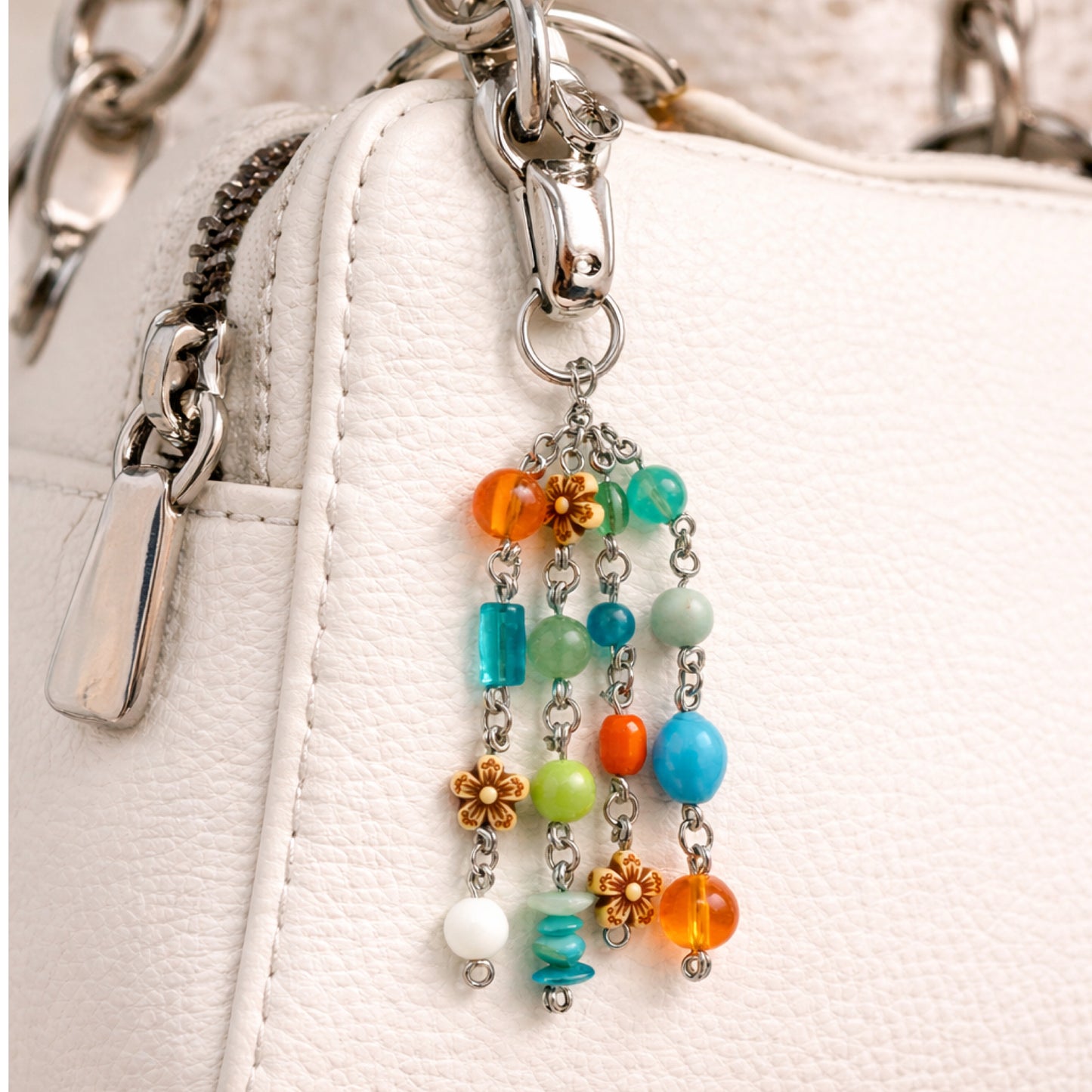 Colorful Beaded Boho Floral Charm | Keychain Bag Charm Zipper Pull