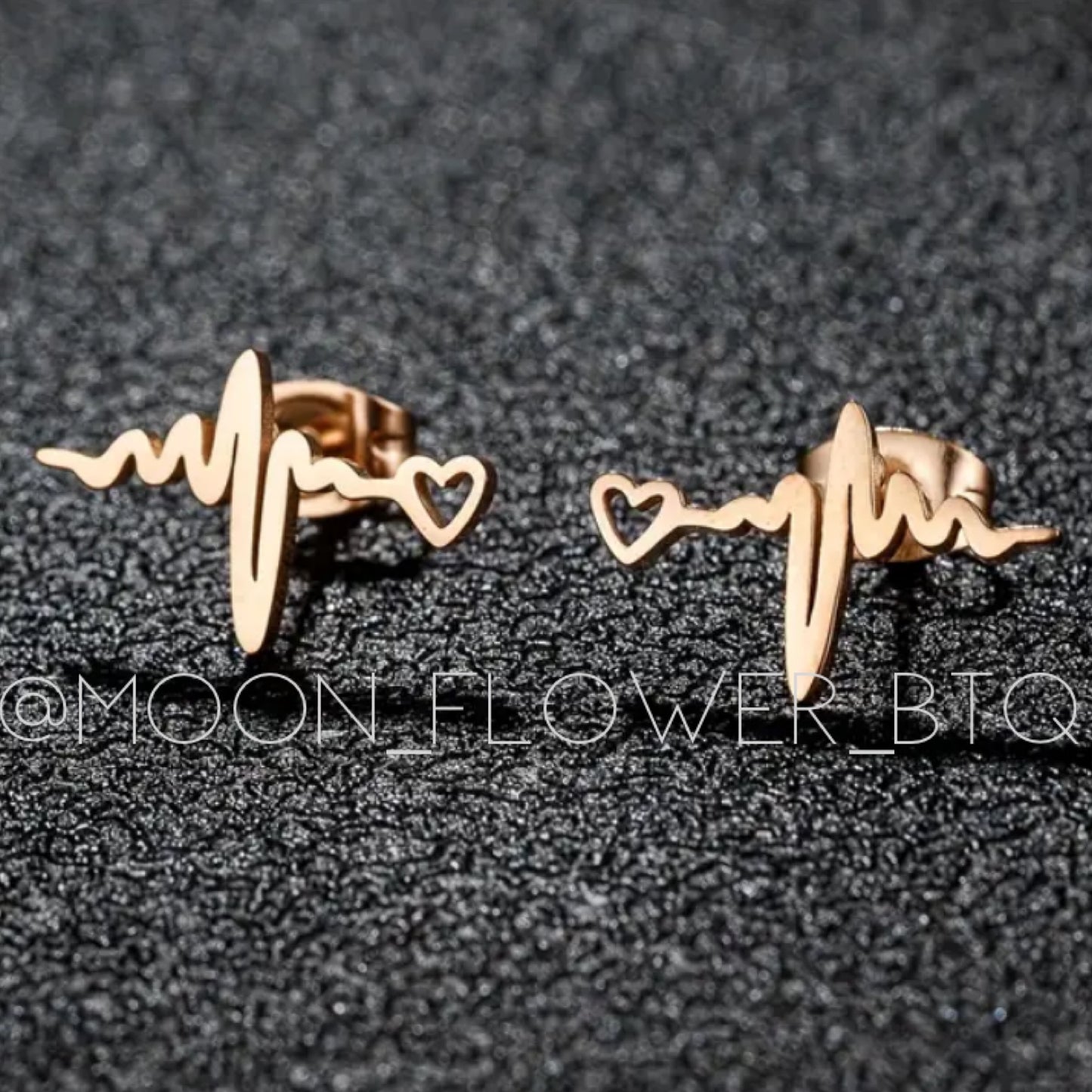 Tiny Rose Gold Heartbeat Lifeline Stud Earrings