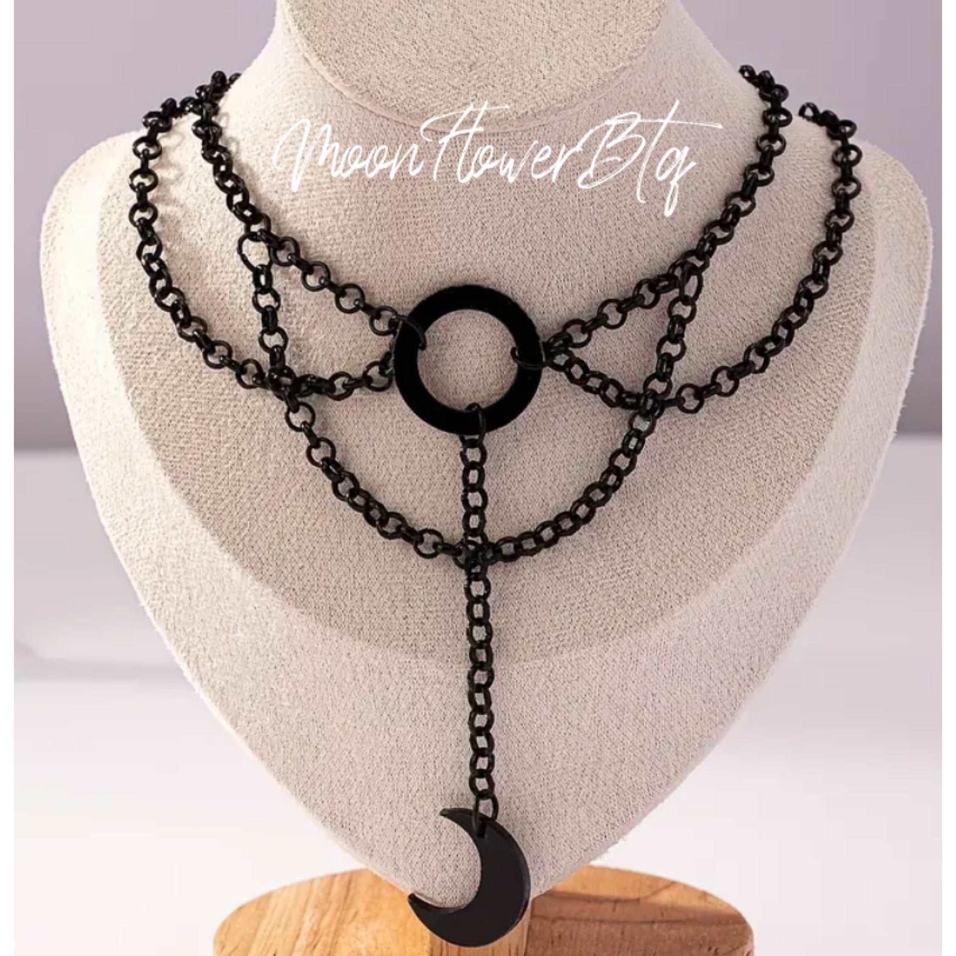 Gothic Crescent Moon Pendant Choker Necklace