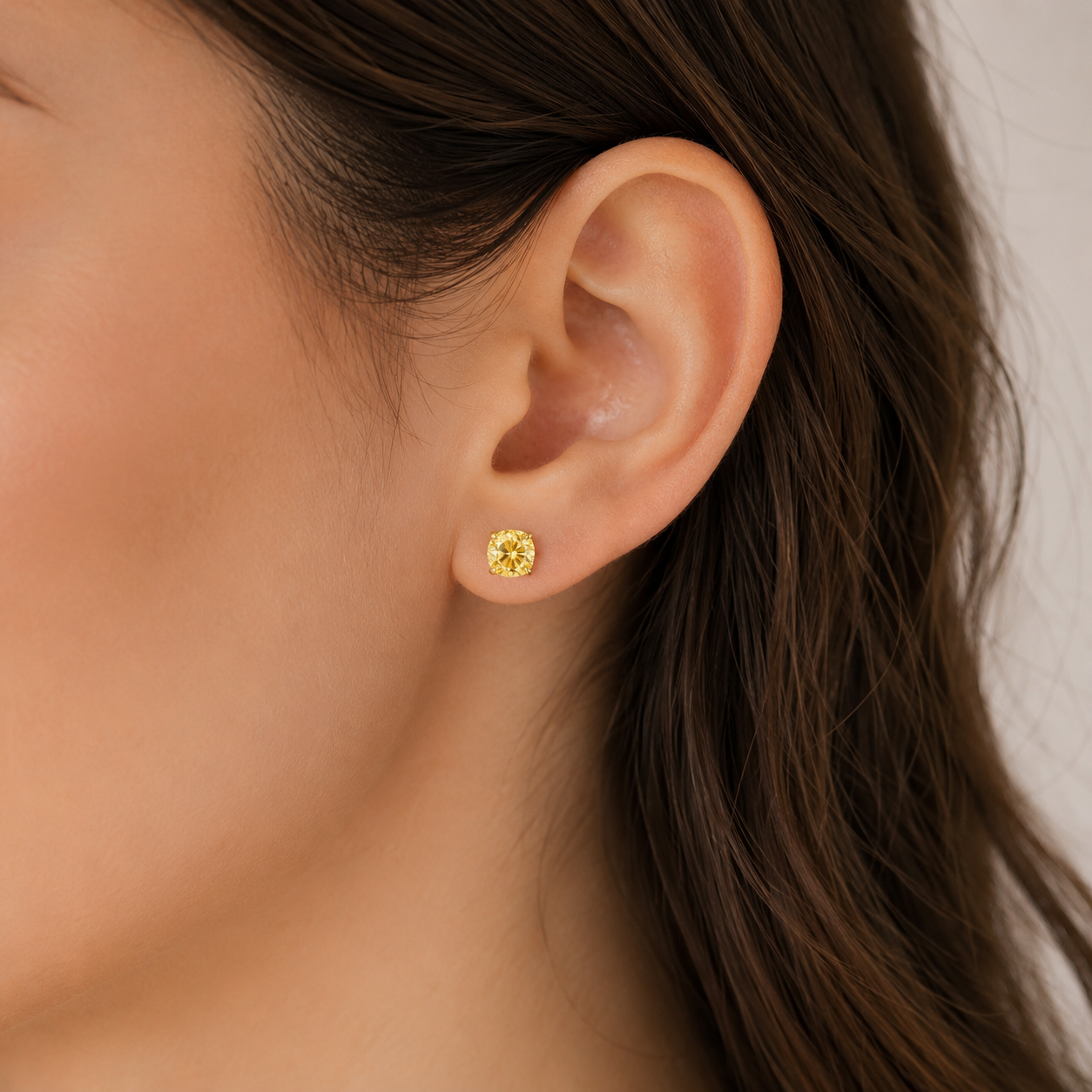 Yellow CZ Flat Back Stud Earrings - 20G 4mm