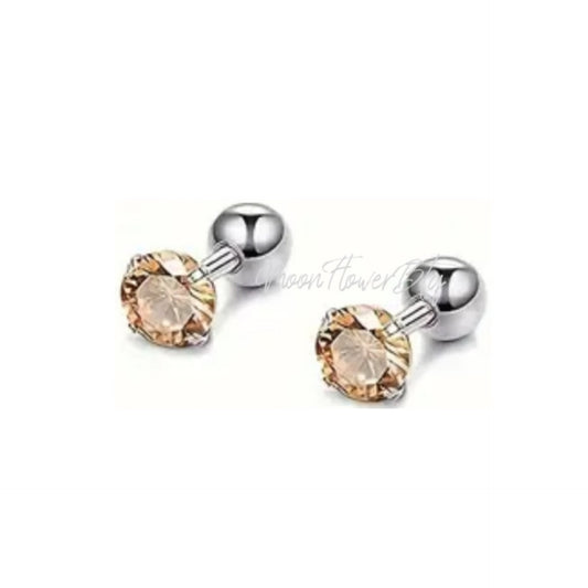 6mm Orange CZ Barbell Stud Earrings – Stainless Steel Hypoallergenic
