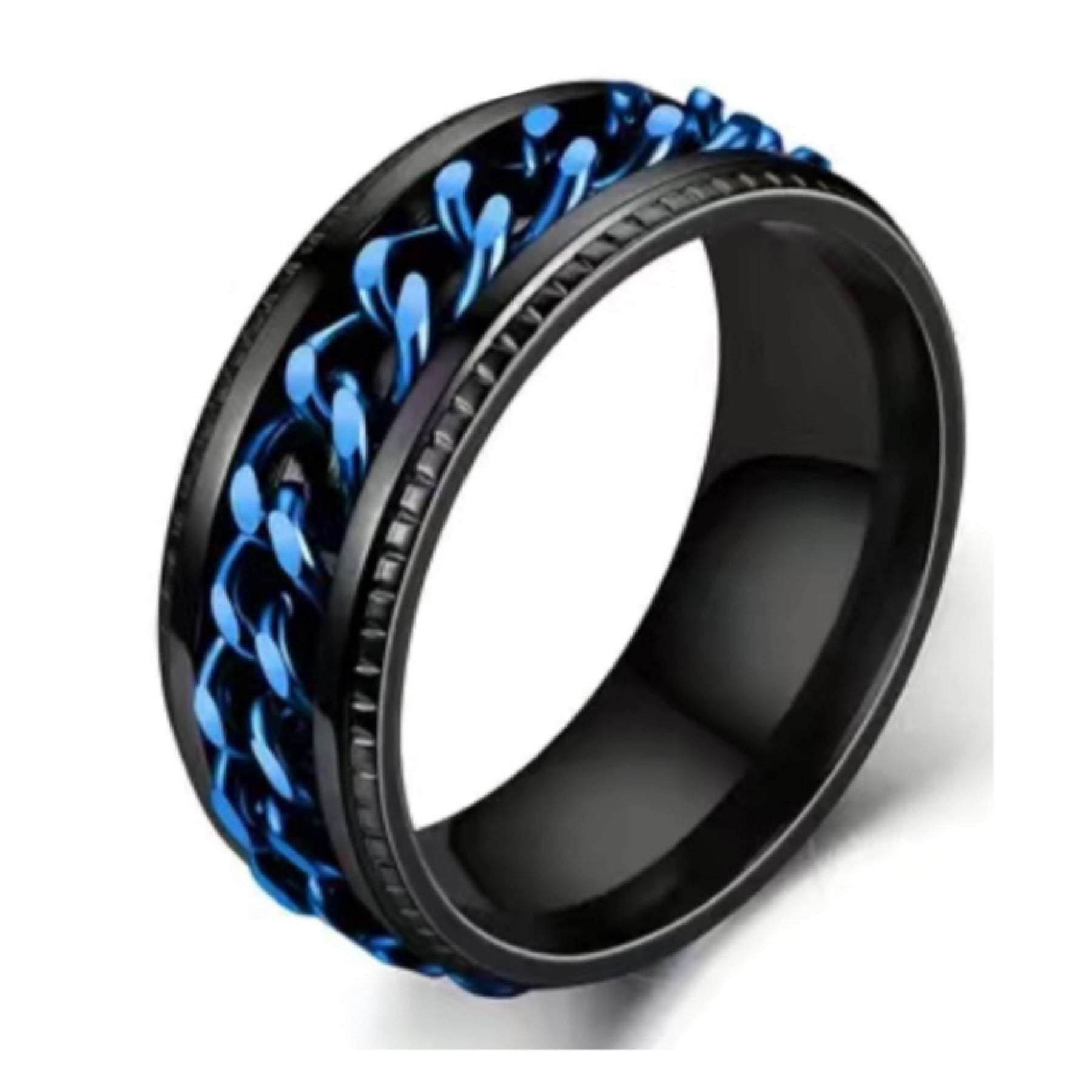 Black Blue Chain Anxiety Fidget Spinner Ring