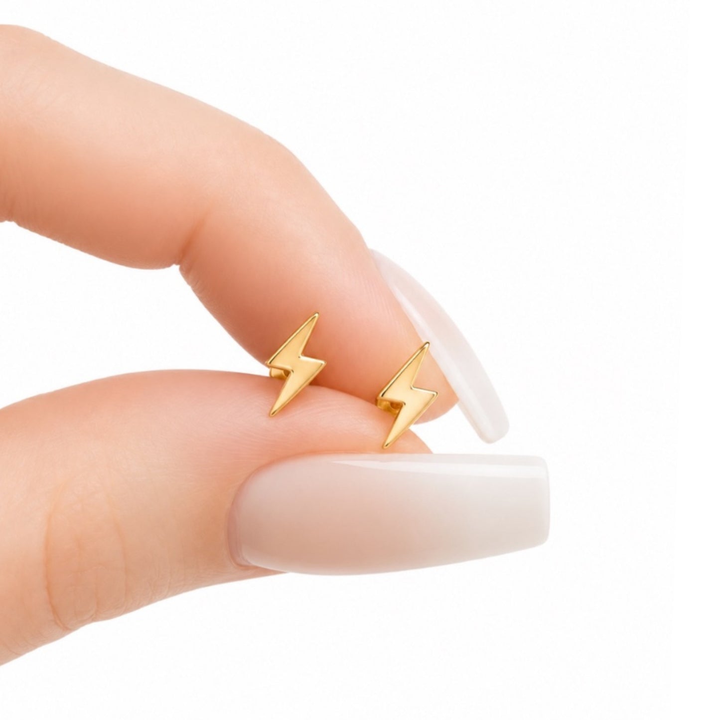 Gold Lightning Bolt Flat Back Stud Earrings