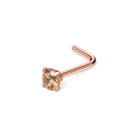 Rose Gold CZ L Shaped Nose Ring