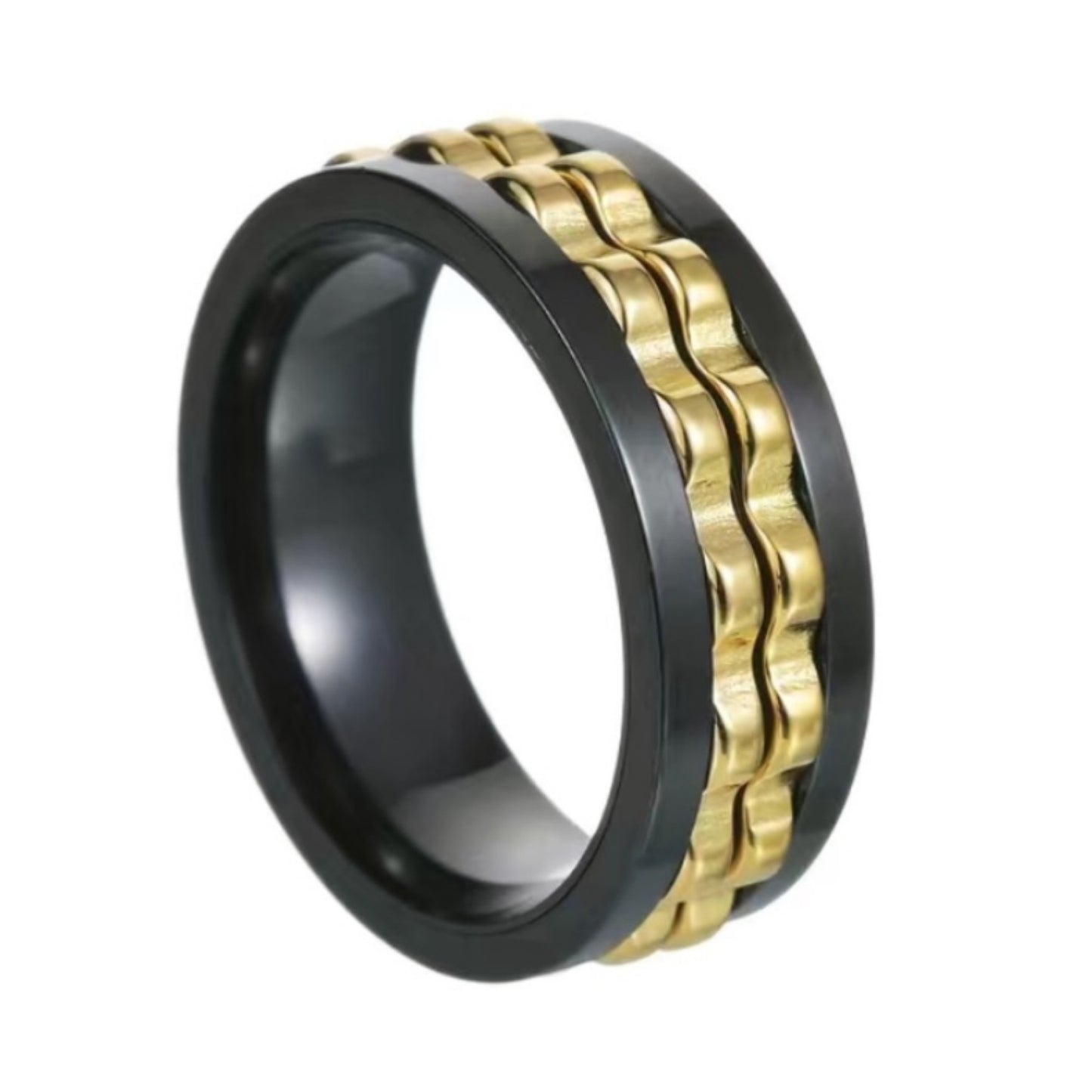 Black & Gold Spinning Gears Anxiety Fidget Ring