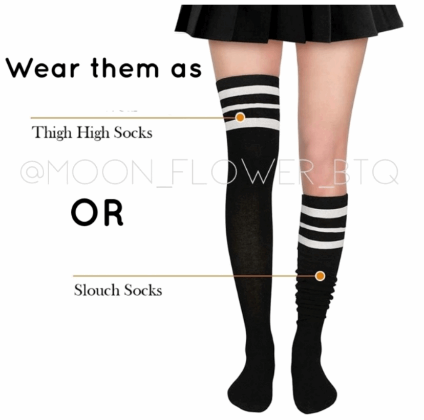 Black White Striped Over the Knee Thigh High Socks