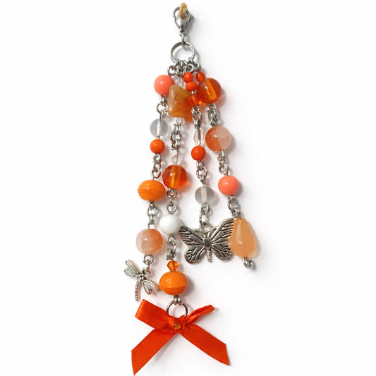 Orange Beaded Butterfly Dragonfly Charm - Keychain Bag Charm & Zipper Pull