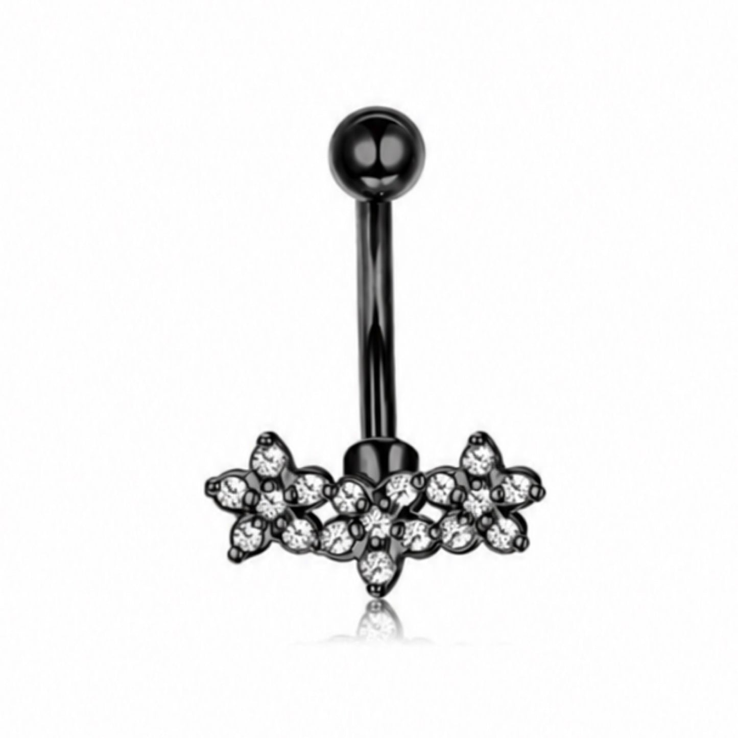 Black CZ Triple Flower Curved Barbell – 16G