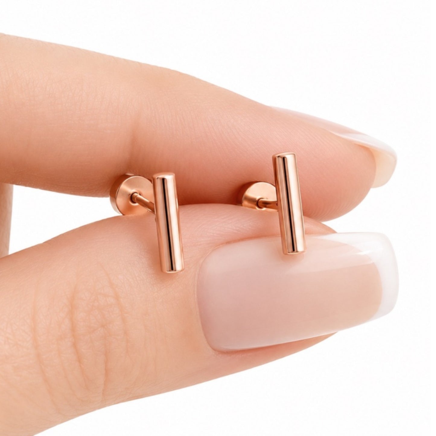 Rose Gold Bar Flat Back Stud Earrings