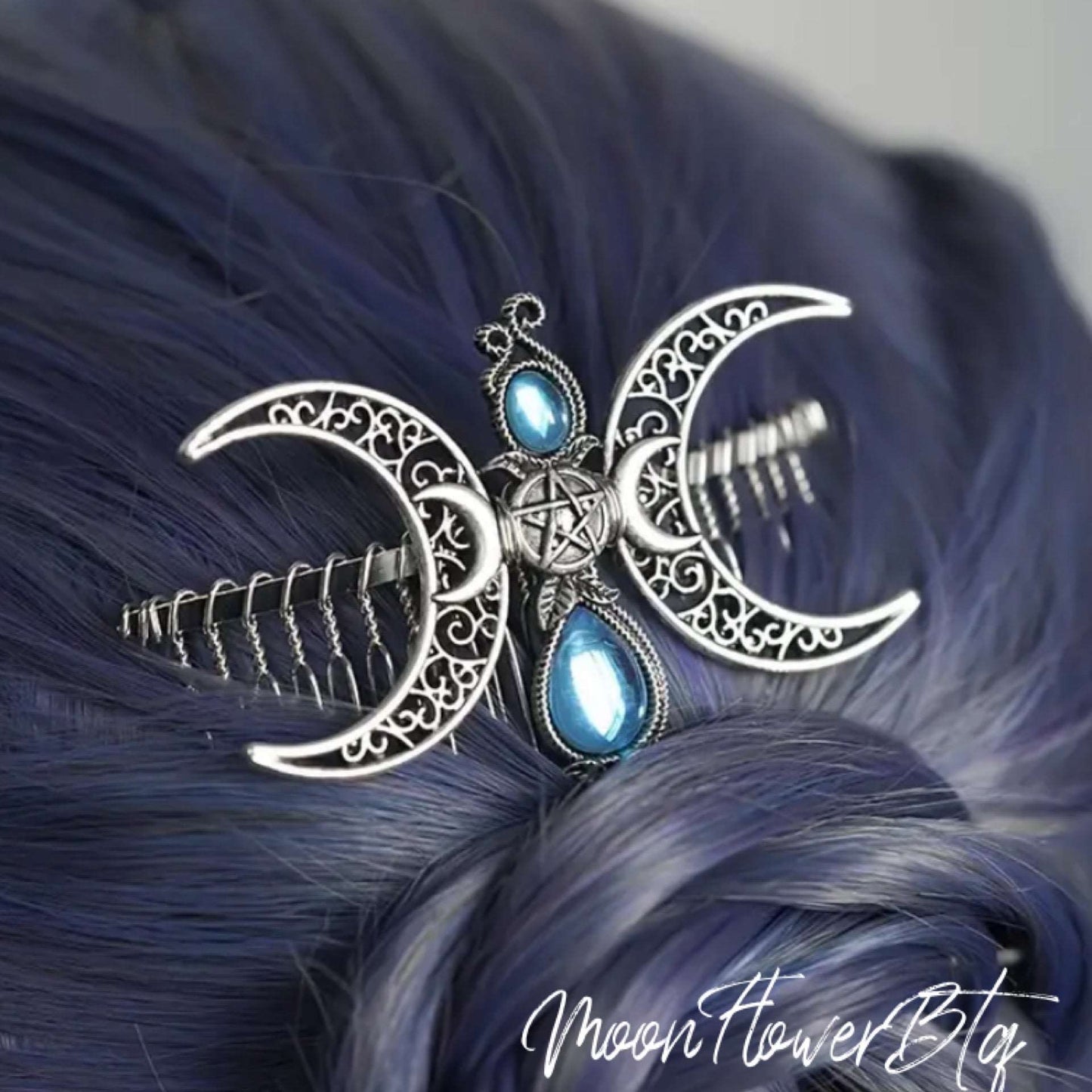 Silver Double Moon Hair Comb