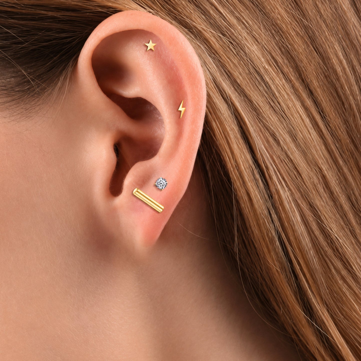 Gold Bar Flat Back Stud Earrings