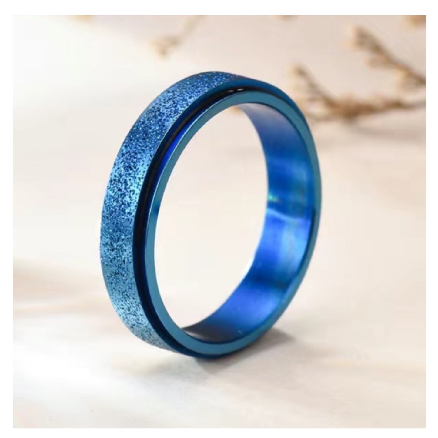 Sparkly Blue Stainless Steel Anxiety Fidget Spinner Ring