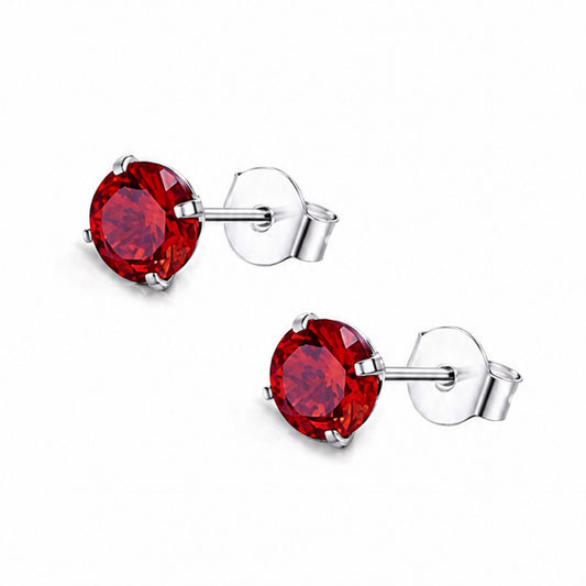 Red CZ Stainless Steel Stud Earrings