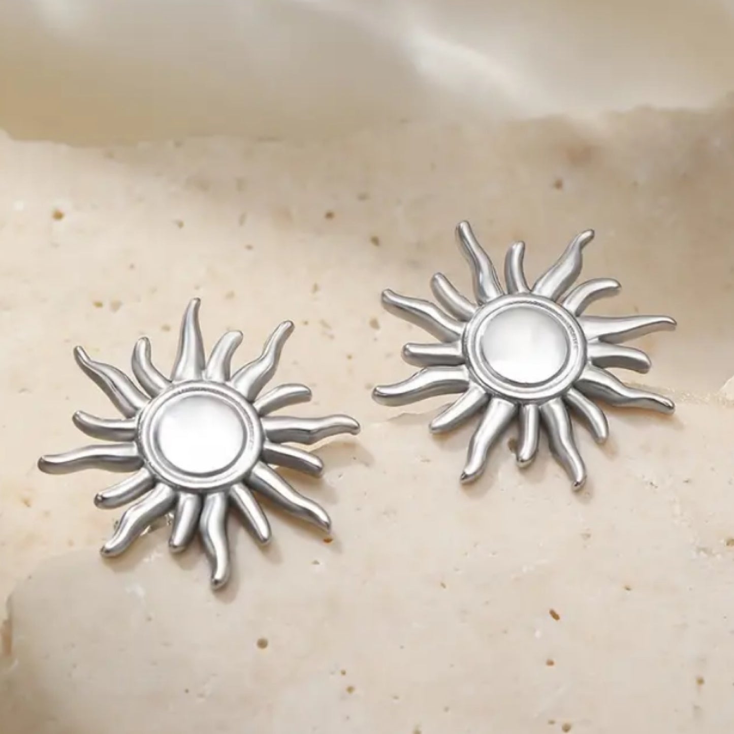 Silver Sun Stud Earrings