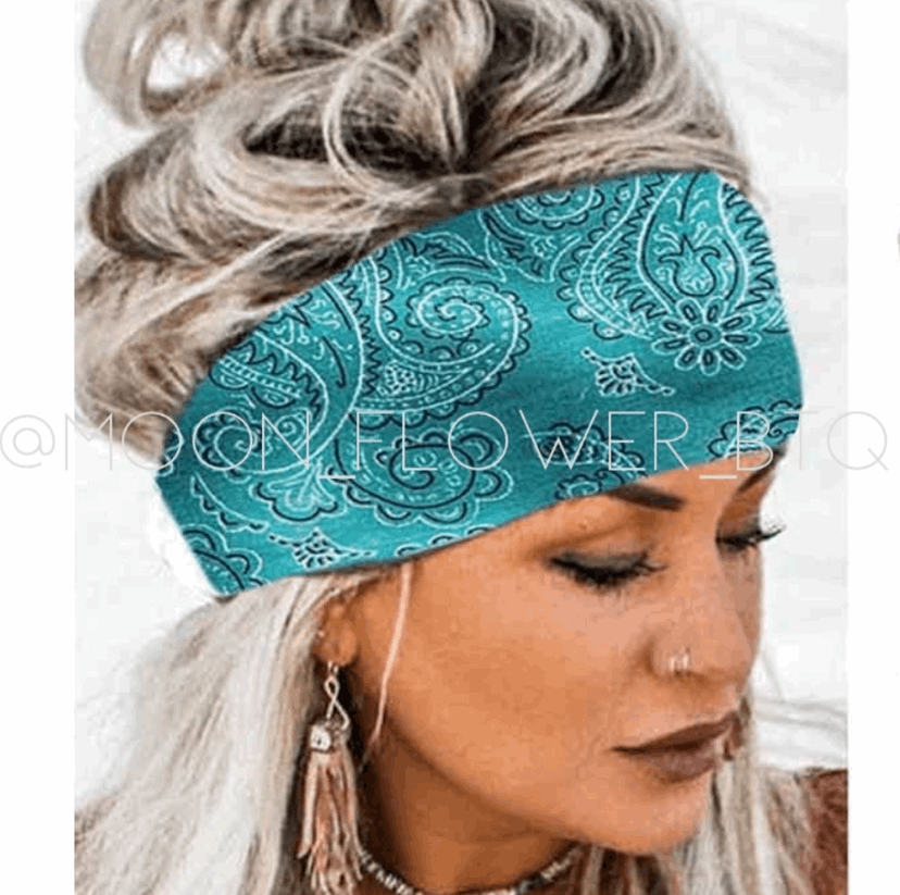 Turquoise Paisley Bandana Print Headband Ear Warmer