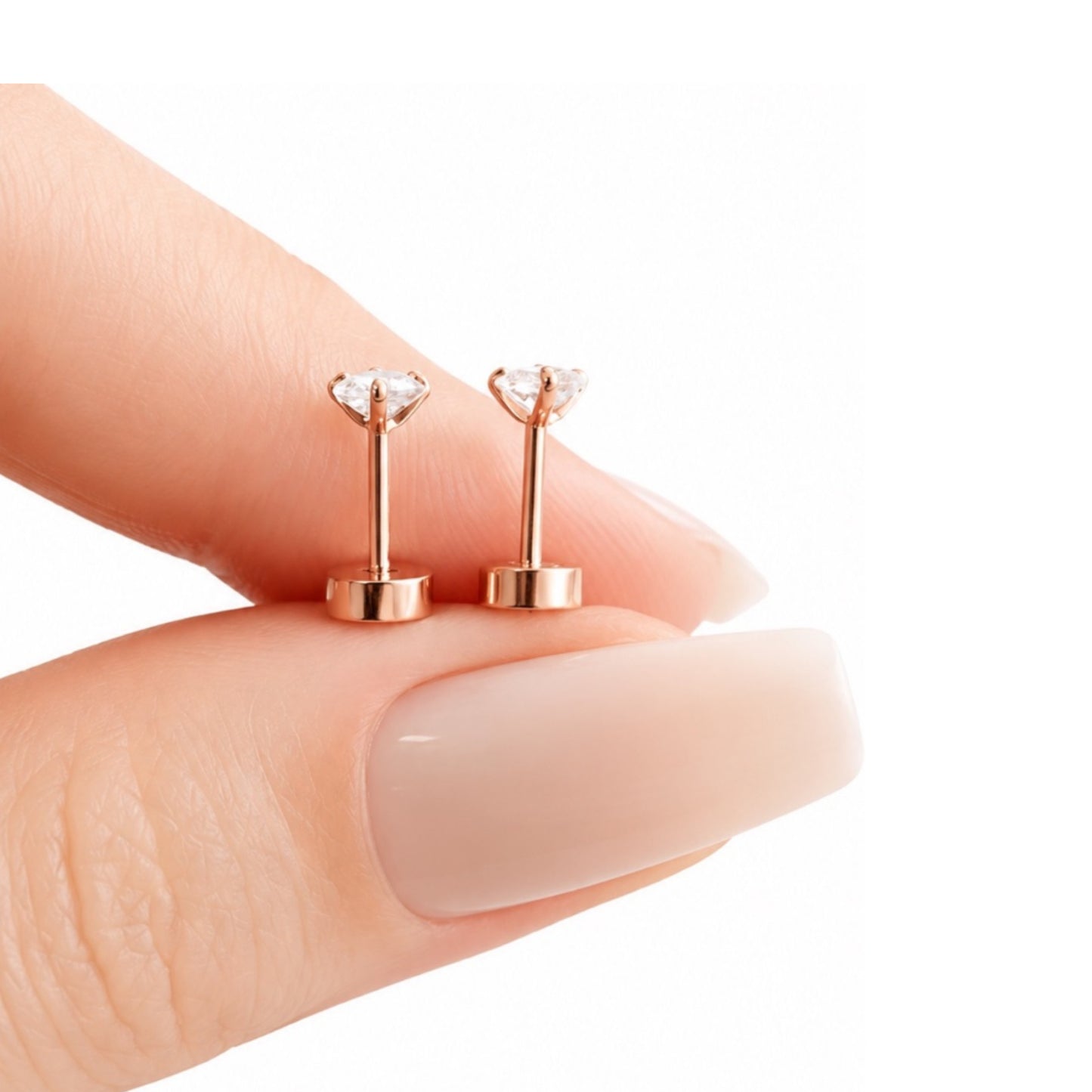 Rose Gold Square CZ Flat Back Stud Earrings