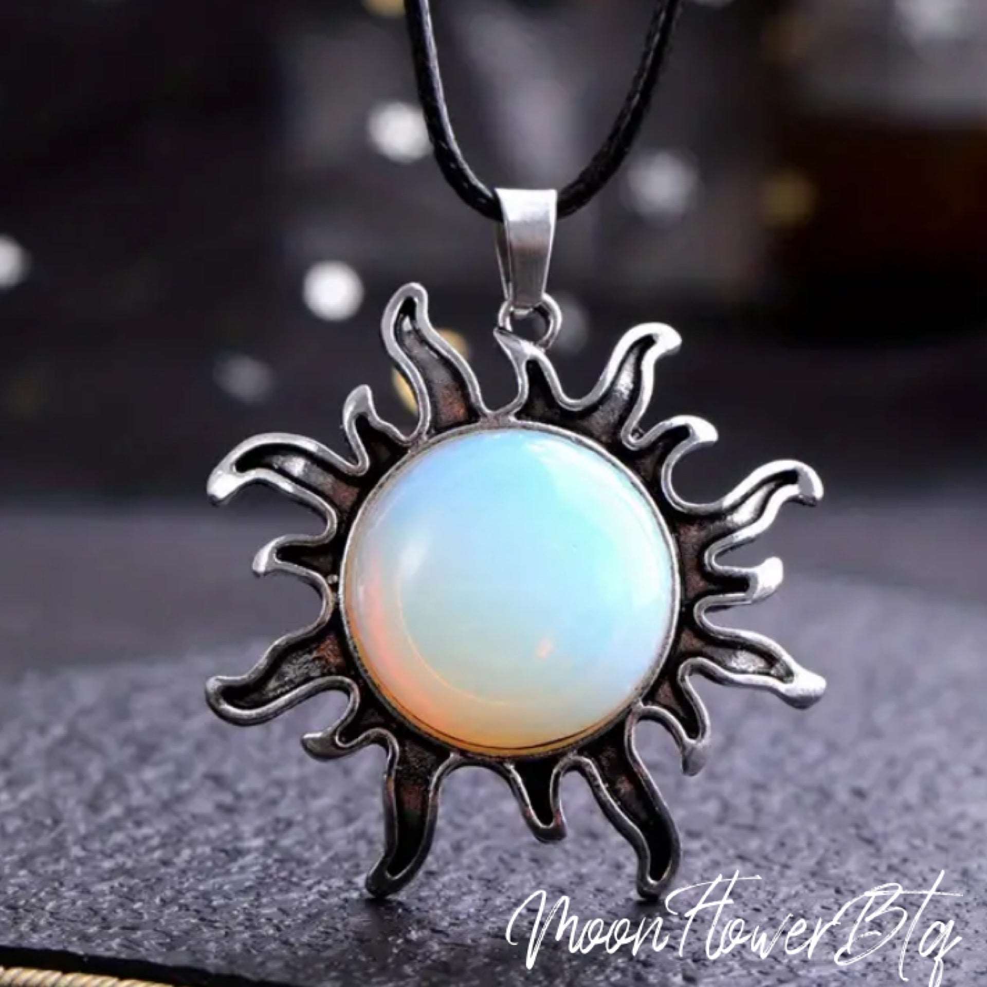 Opal Crystal Sun Pendant Necklace