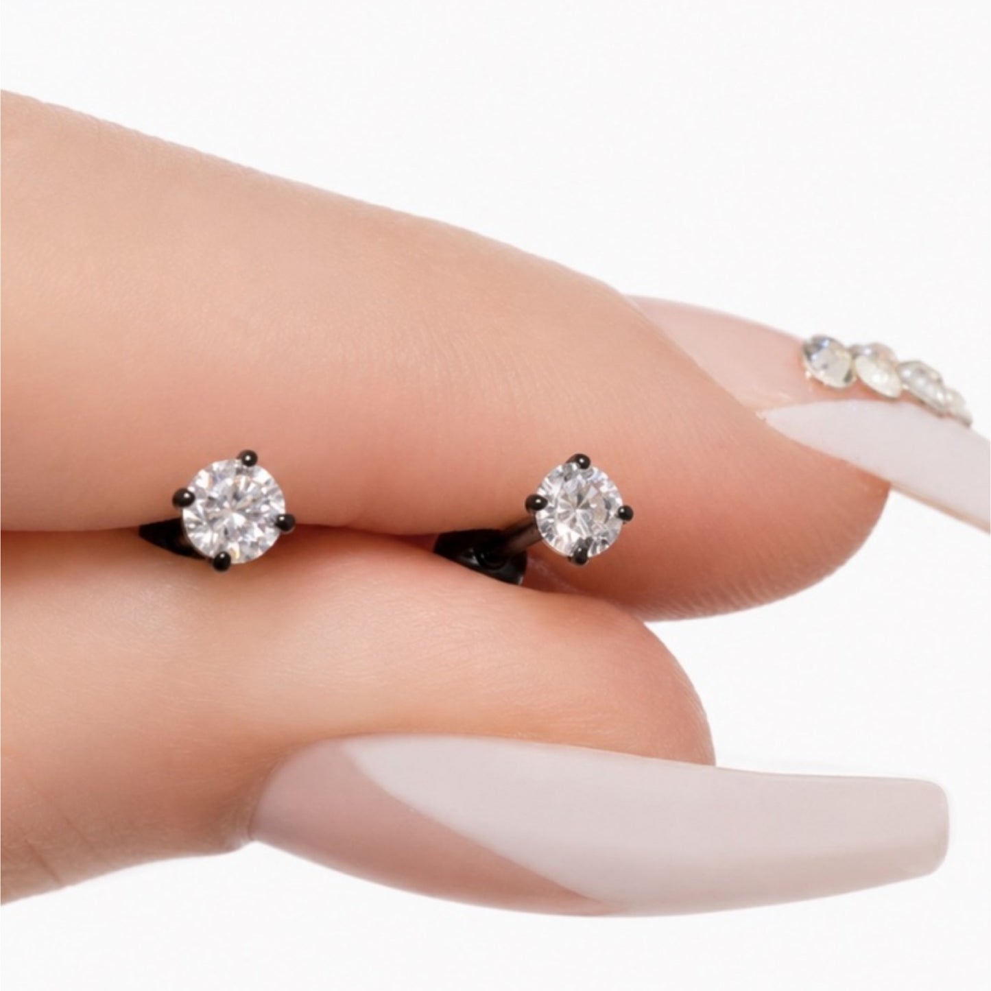 Black Clear CZ Barbell Earrings – 18G 3mm