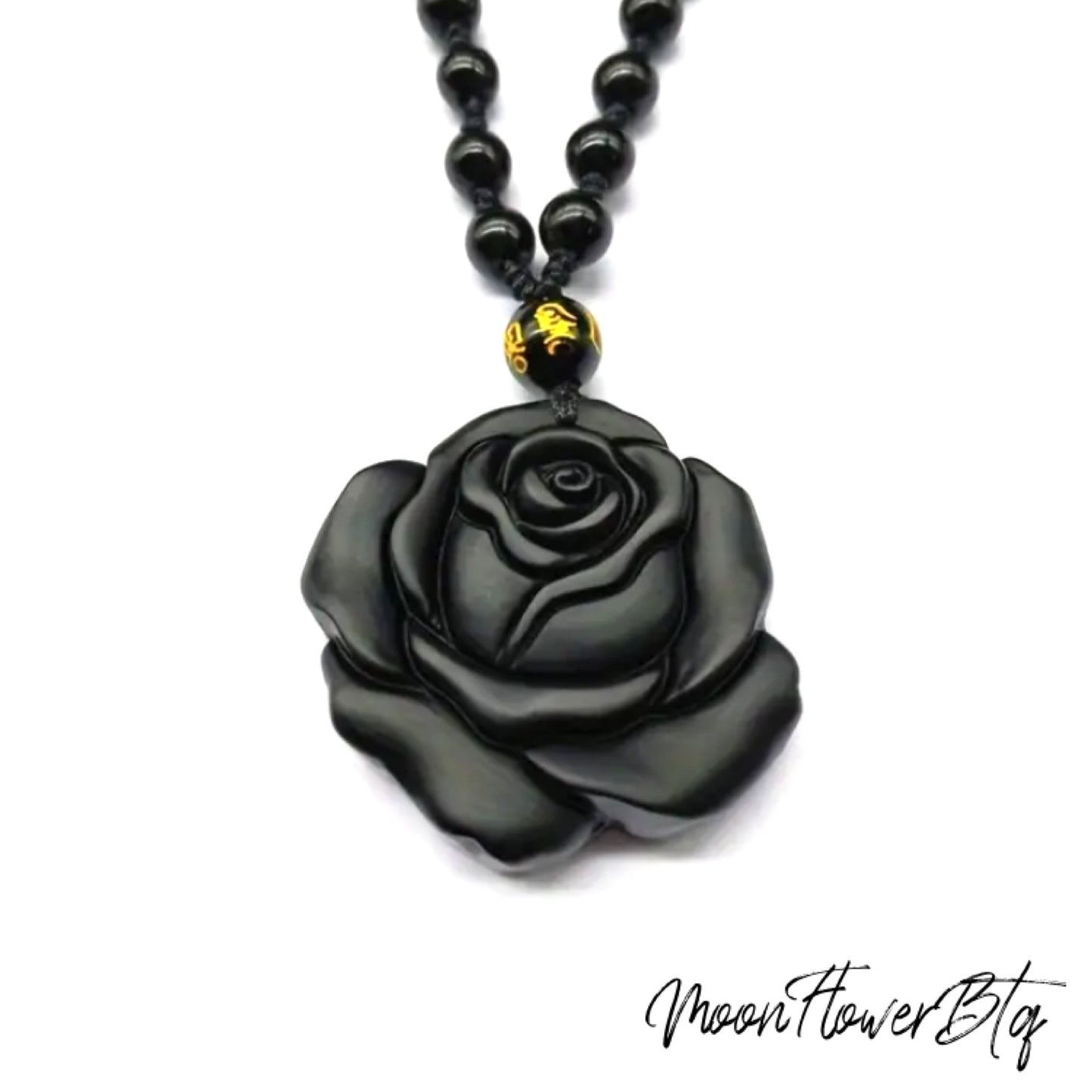 Black Obsidian Rose Pendant Necklace