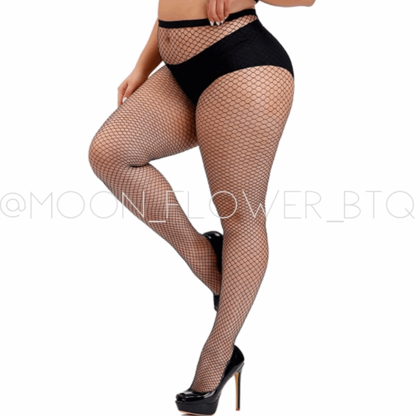 Plus Size Sexy High Waist Fishnet Stockings in Black