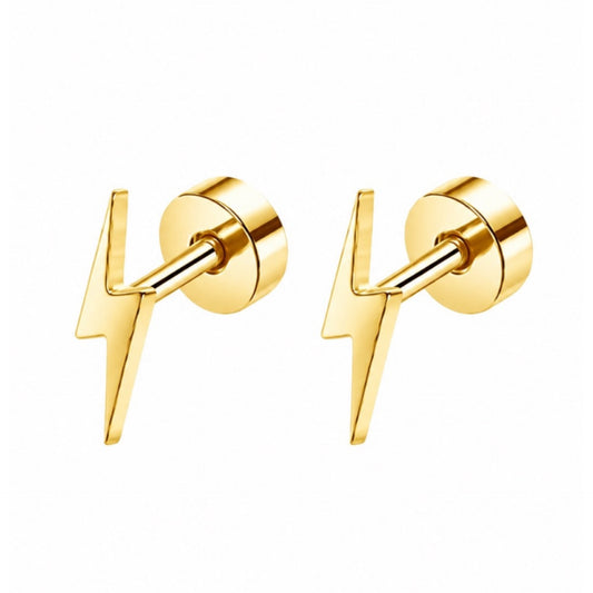 Gold Lightning Bolt Flat Back Stud Earrings
