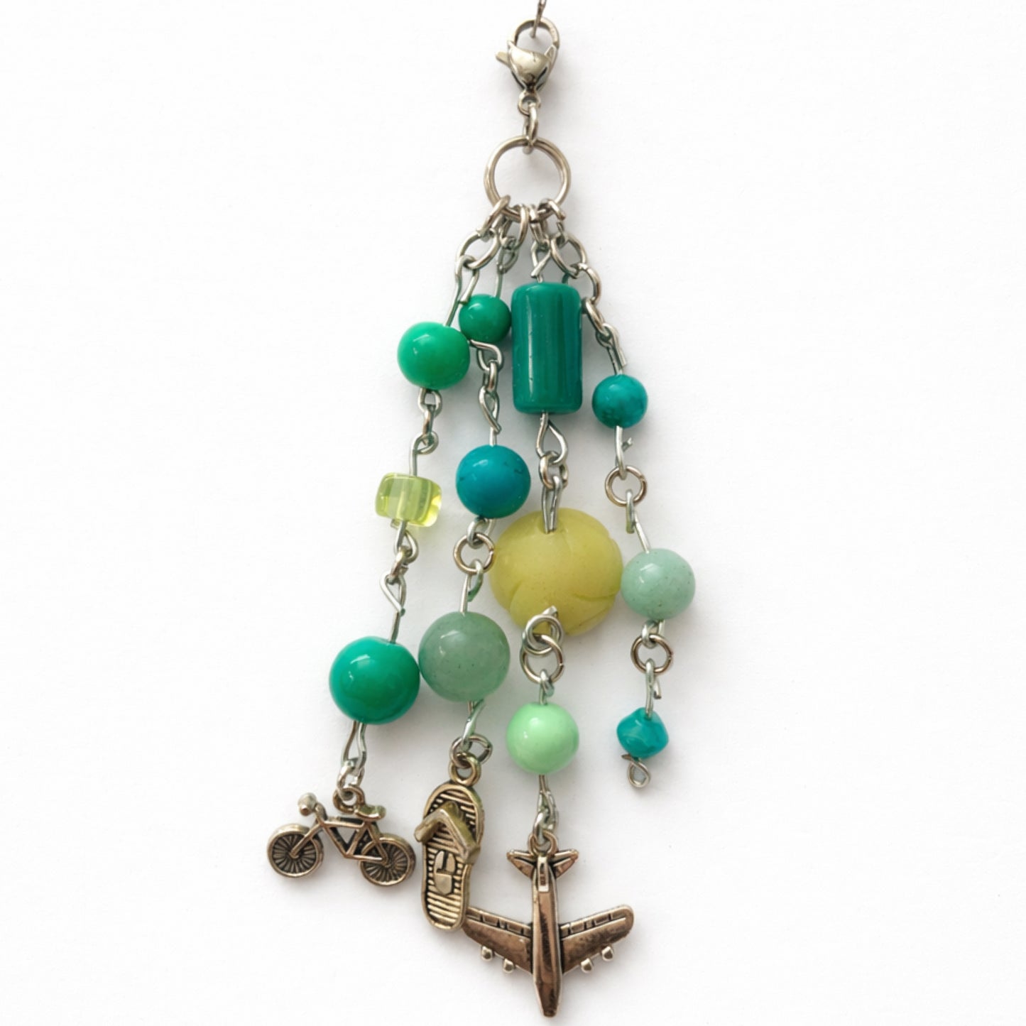 Green Beaded Travel Airplane Flip Flop Charm - Keychain Bag Charm Zipper Pull