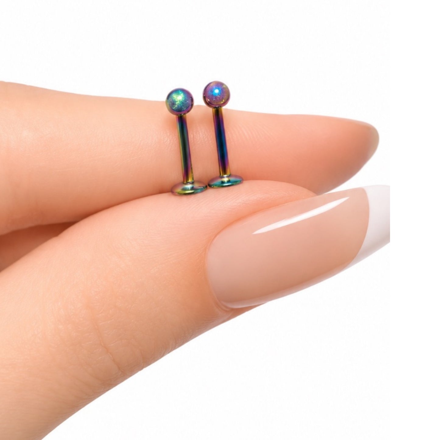 Rainbow Stainless Steel Sandblast Textured Ball Flat Back Stud Earrings