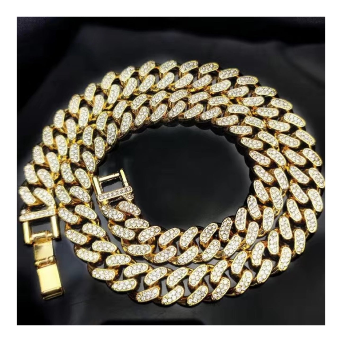 Gold 20” 13mm Cuban Link Chain with Clear CZ – Stainless Steel Iced Out Necklace
