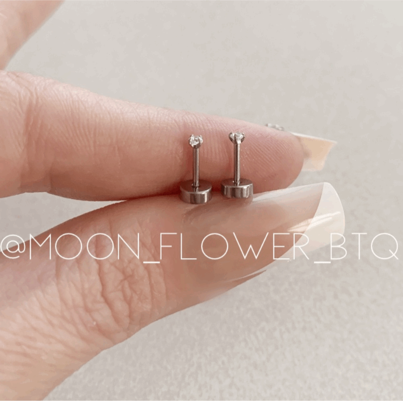 Very Tiny Silver CZ Flat Back Earrings