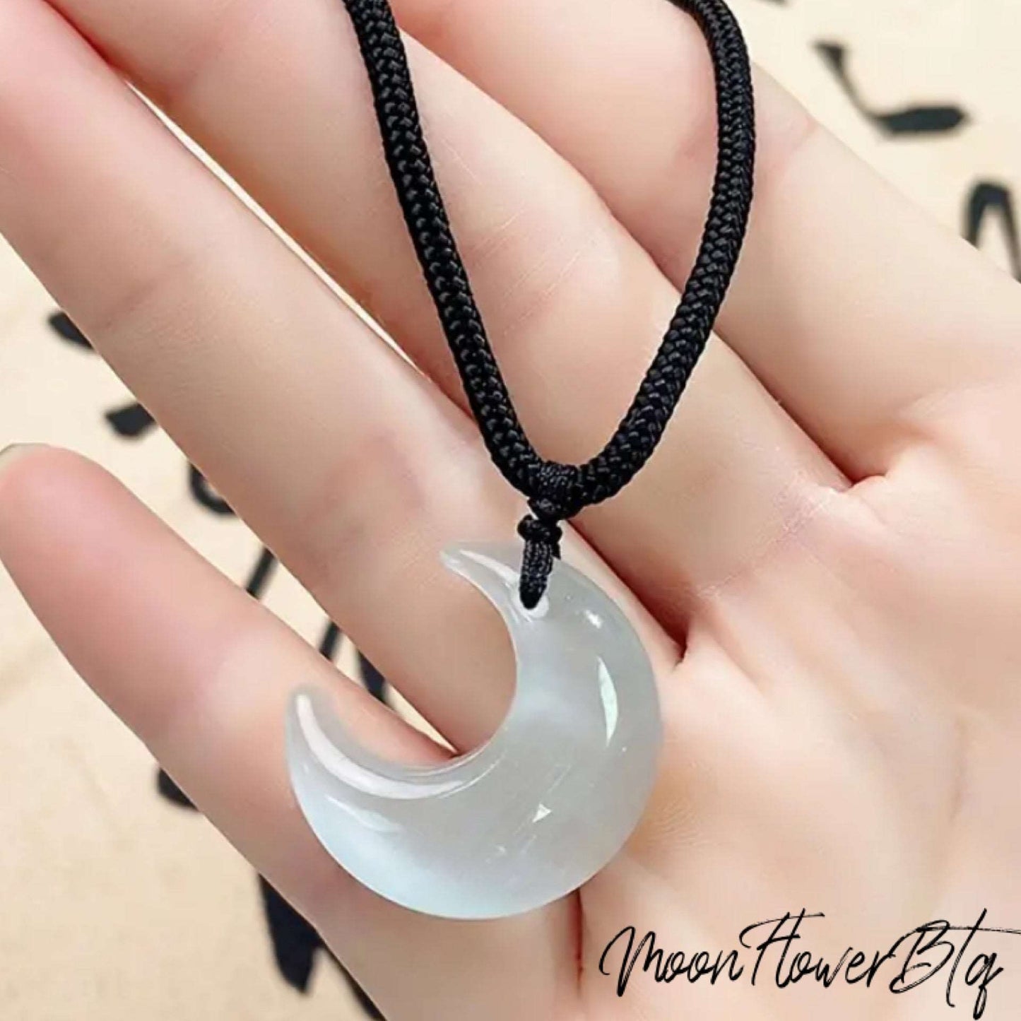 White Crescent Moon Pendant Necklace