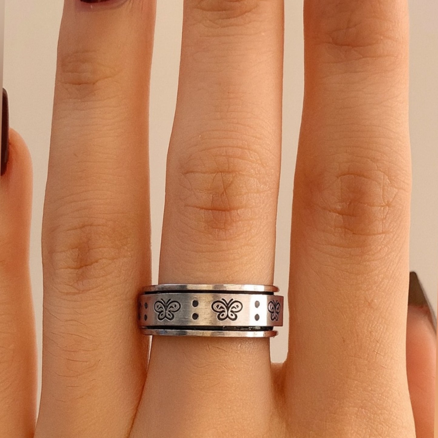 Butterfly Spinner Ring – Stainless Steel Rotating Fidget Band