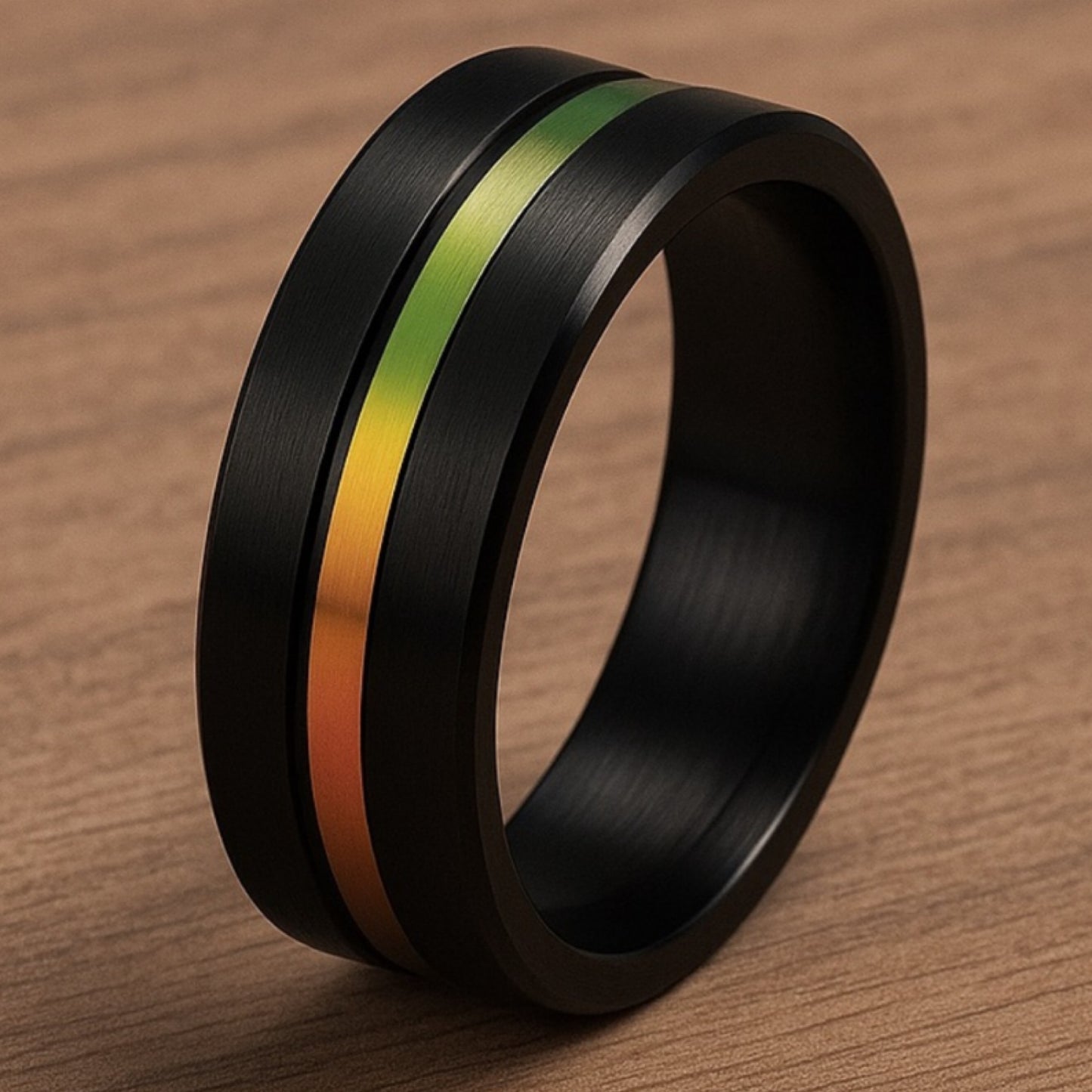 Black Tungsten Ring with Iridescent Rainbow Inlay | 8mm Comfort Fit Band