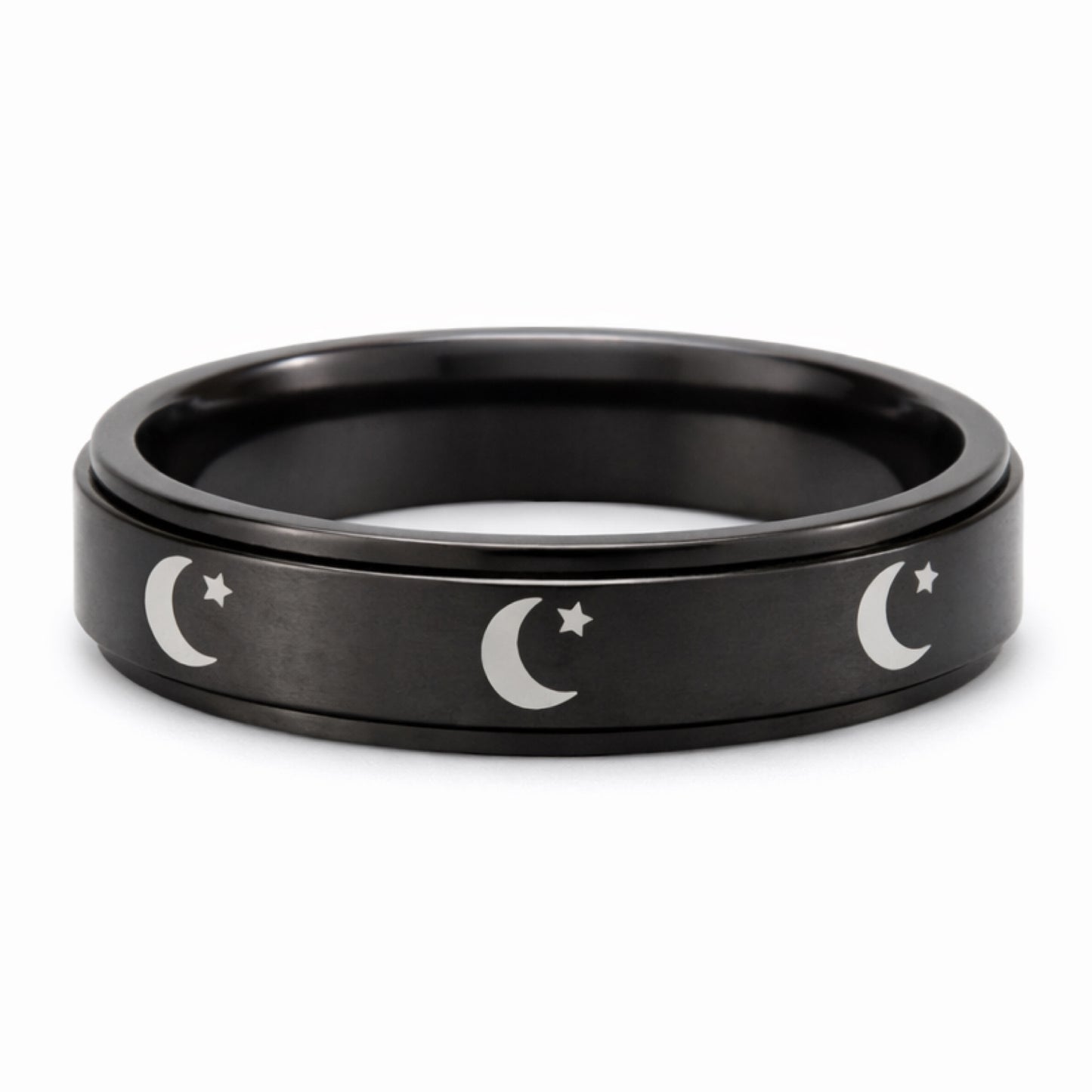 Black Moon Star Fidget Spinner Ring – Stainless Steel Anxiety Band