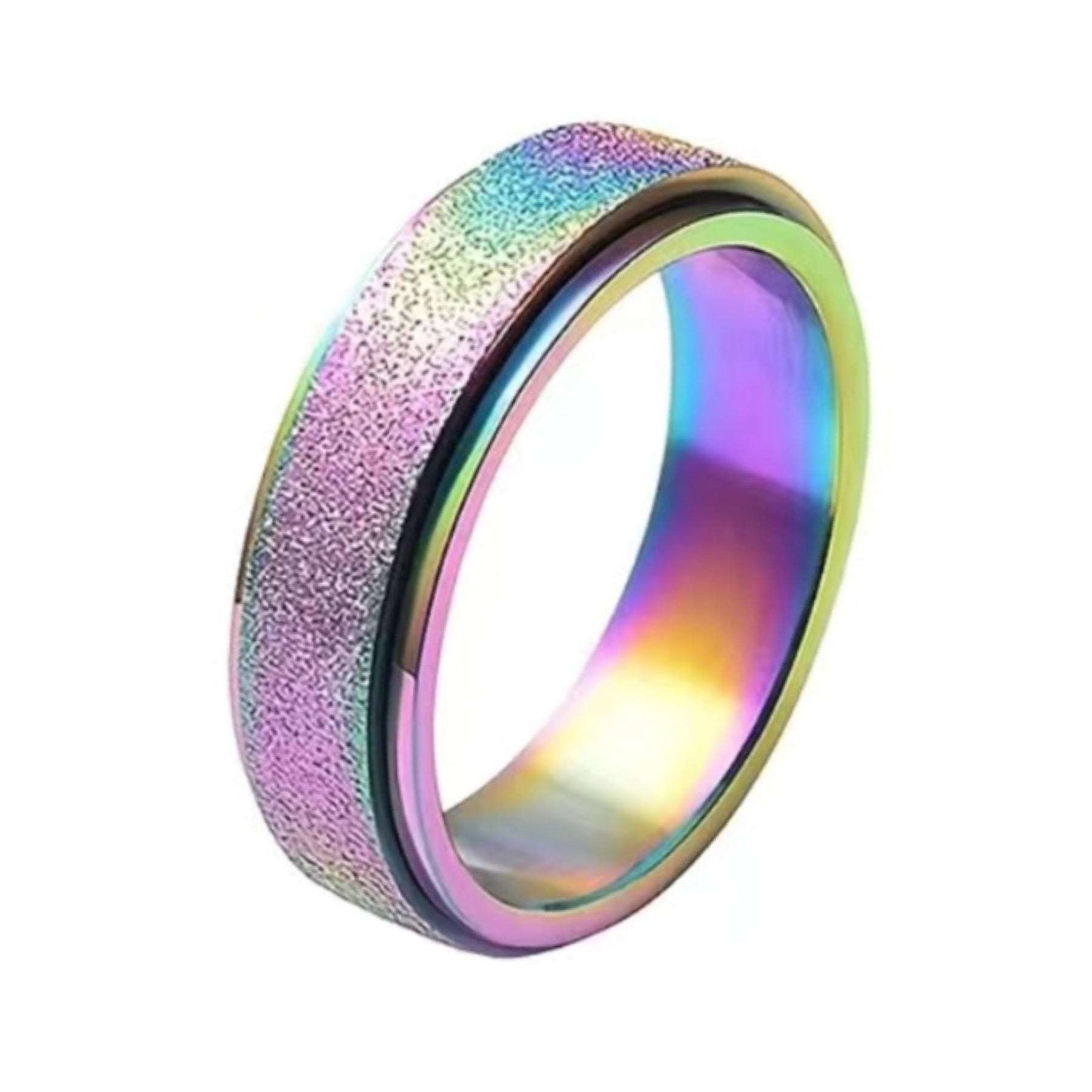 Sparkly Rainbow Silver Anxiety Fidget Spinner Ring