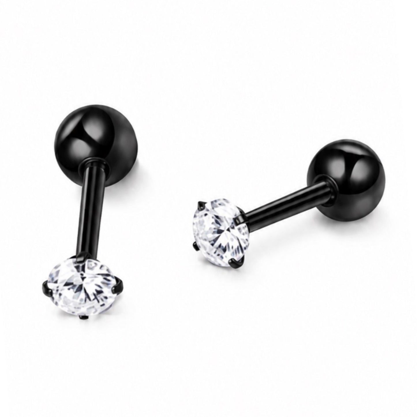 Black Clear CZ Barbell Earrings – 18G 3mm