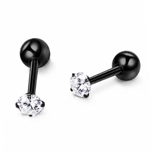 Black Clear CZ Barbell Earrings – 18G 3mm