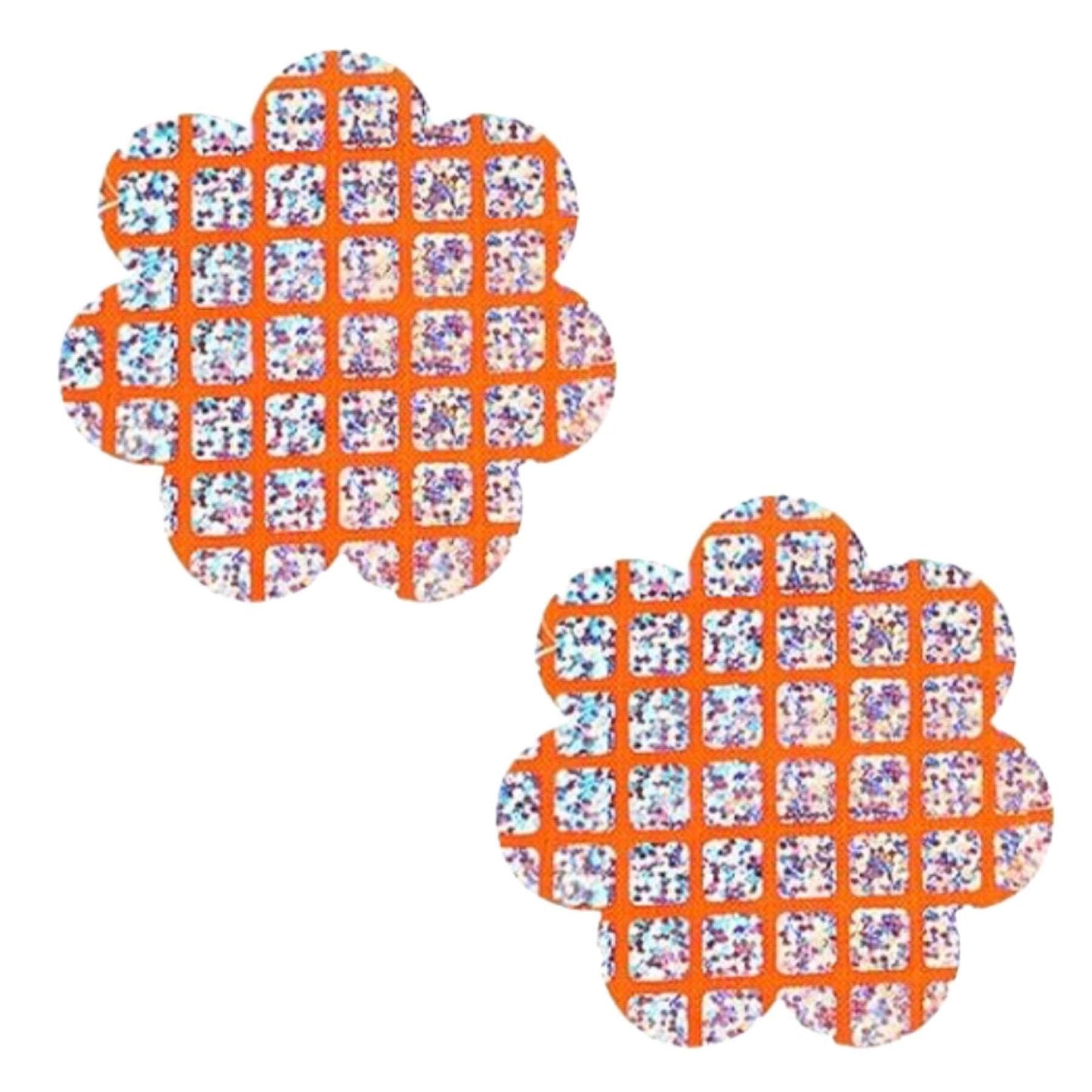 Orange Check Glitter Holographic Flower Breast Petal Pasties