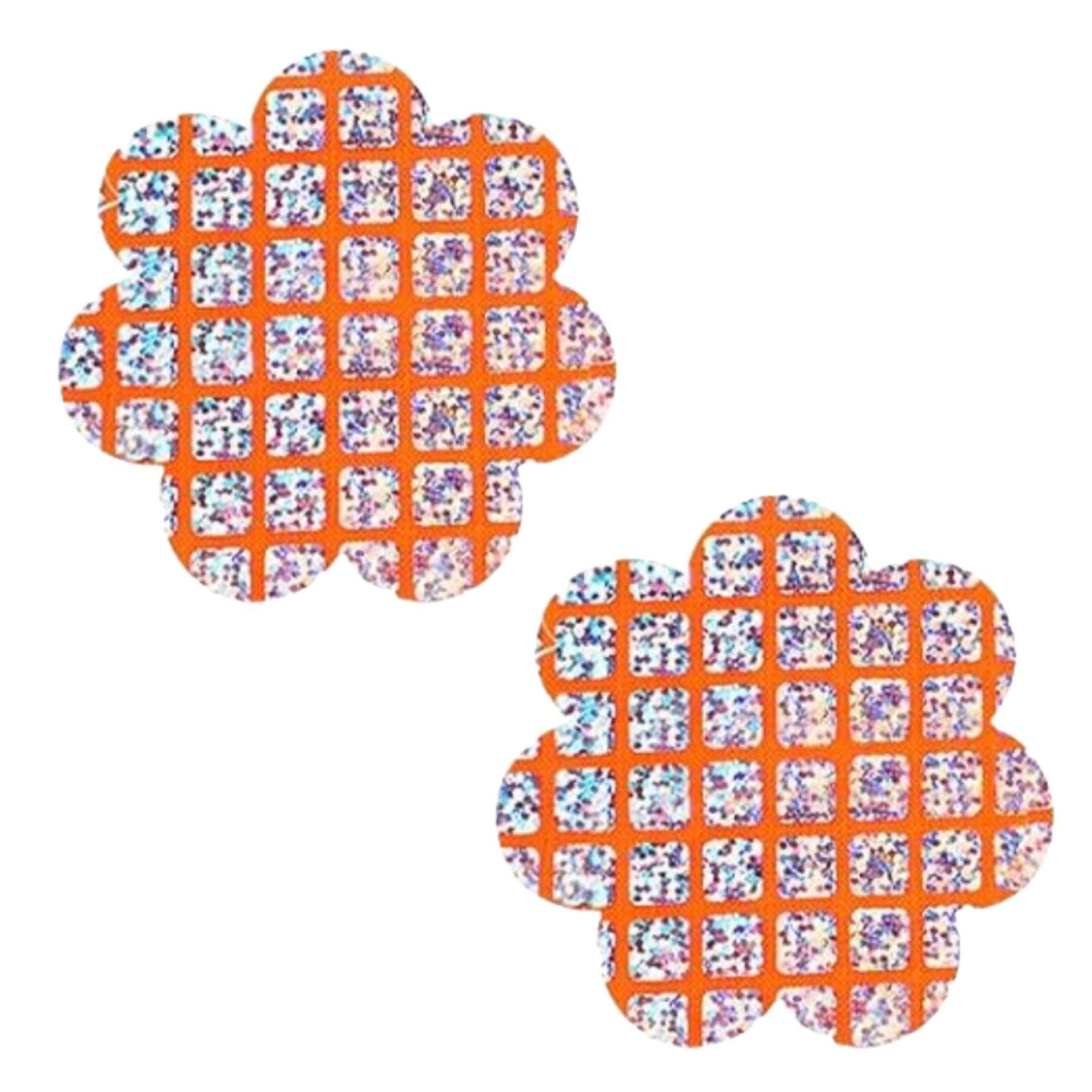 Orange Check Glitter Holographic Flower Breast Petal Pasties