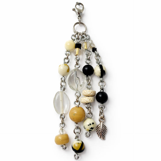 Handmade Tan & Black Beaded Charm | Keychain Bag Charm Zipper Pull