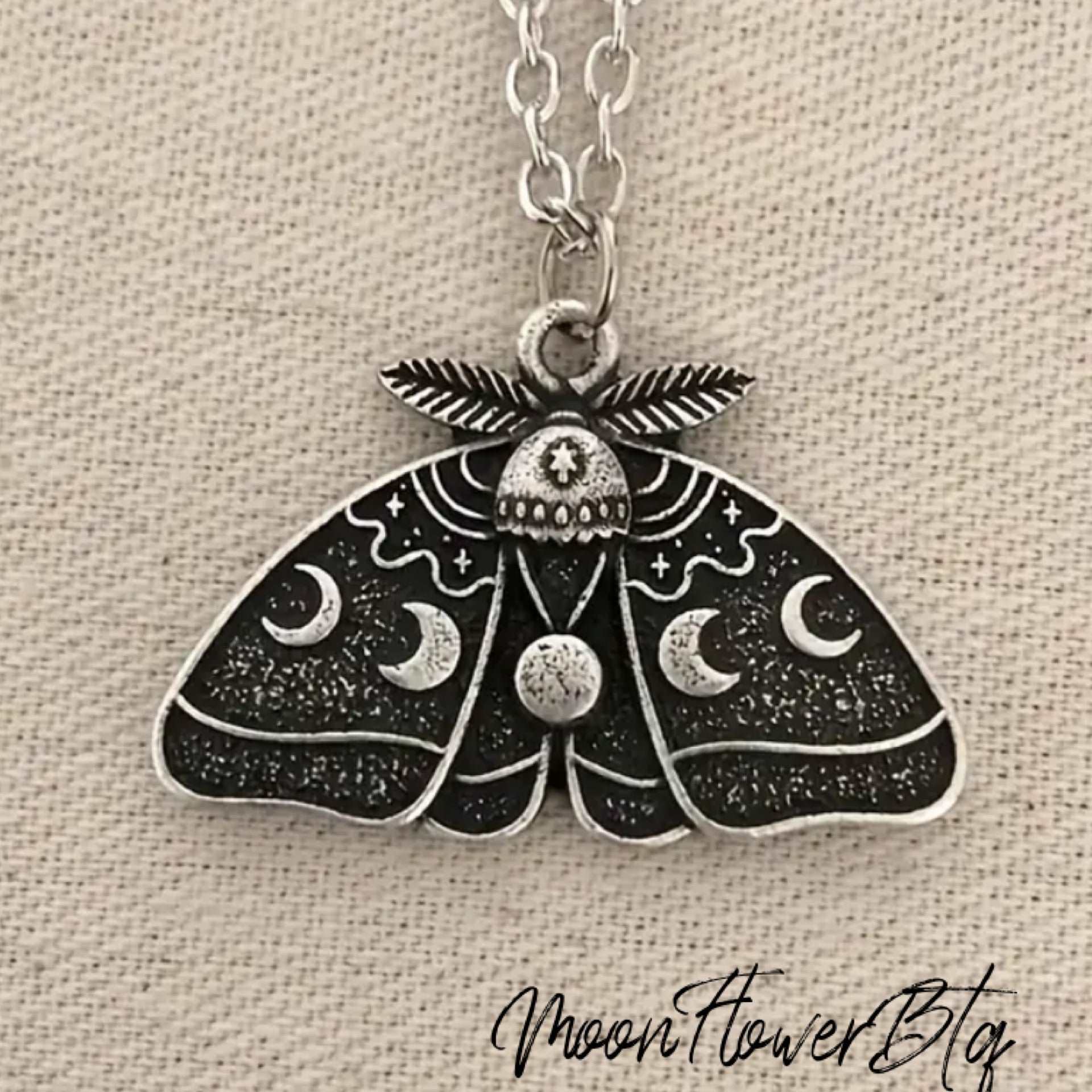 Moon Phase Moth Butterfly Pendant Necklace