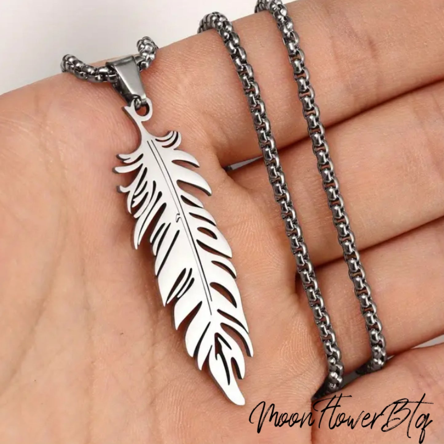 Silver Feather Pendant Necklace